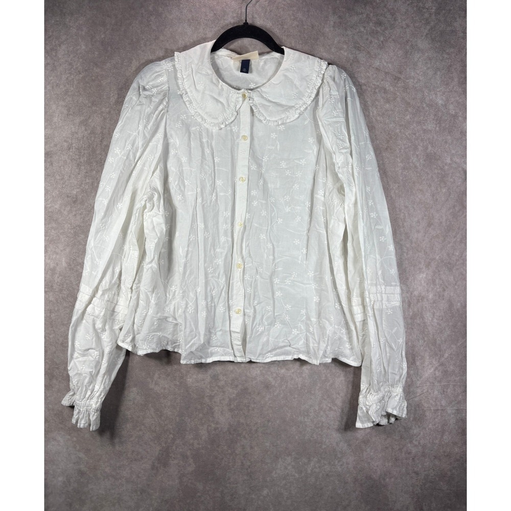 Universal Thread Blouse Womens XXL White Floral Embroidered Peter Pan Collar Top